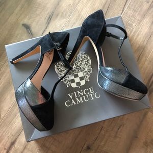 Vince Camuto Akido T Strap Black & Silver Pumps